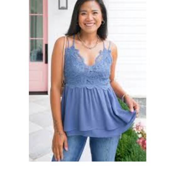 Listicle Tops - Listicle Blue Strappy Babydoll Cami Top Size Large